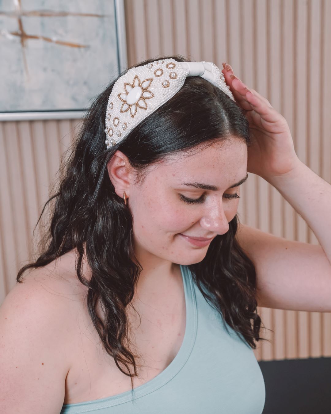 White Gold Pearl Headband Headband Blooms Of Love 